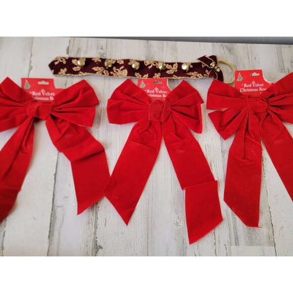 Hanging bow sleigh bell door bell knocker xmas set decor - Picture 1 of 7